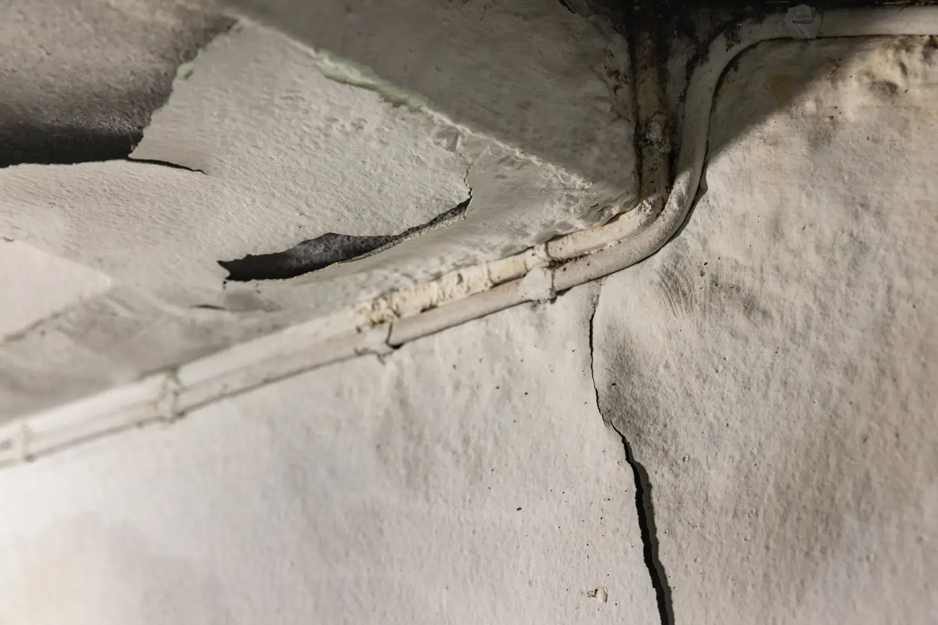 Cracked concrete slab with a water line exposed beneath it