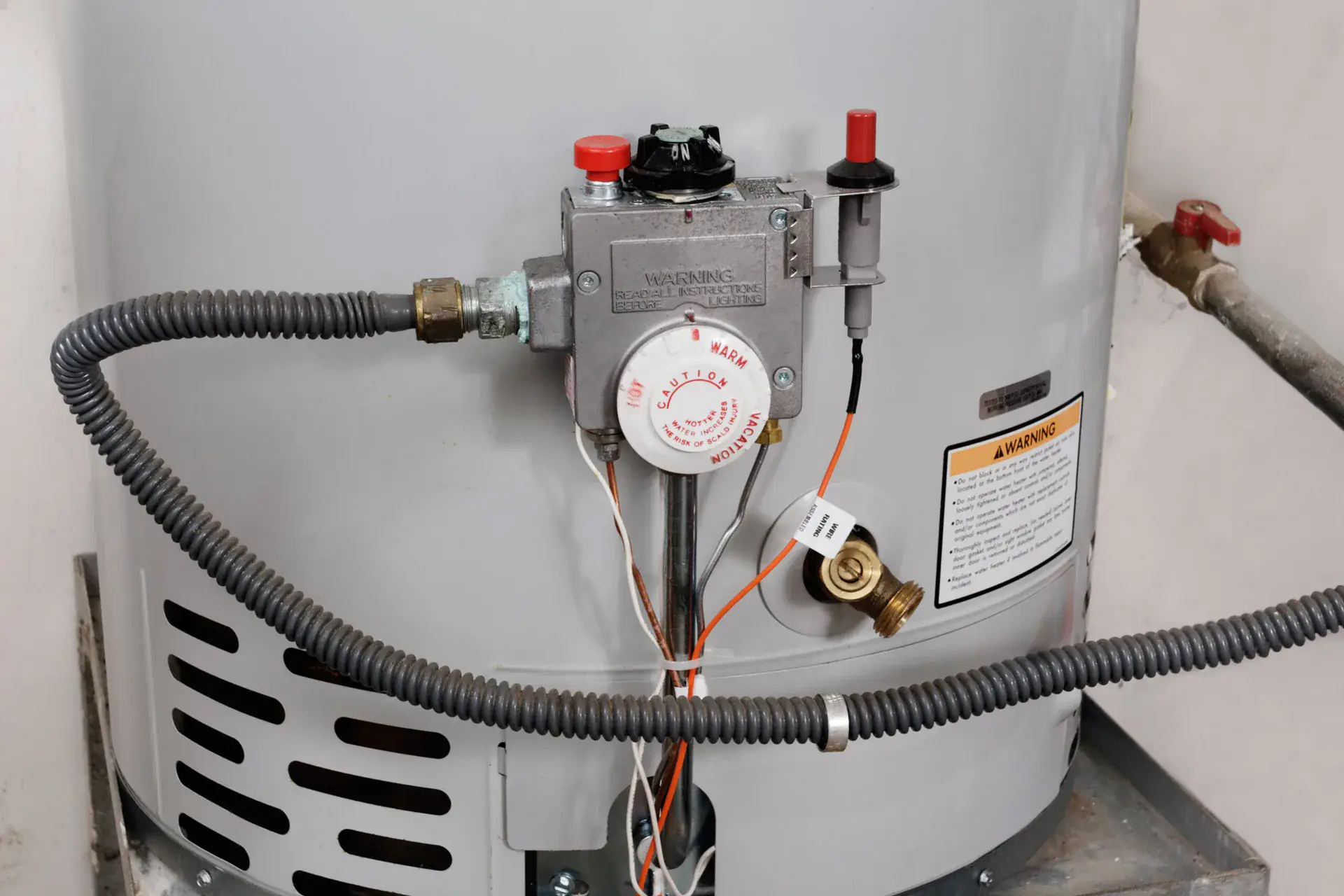 Gas control valve and burner access on a tank water heater